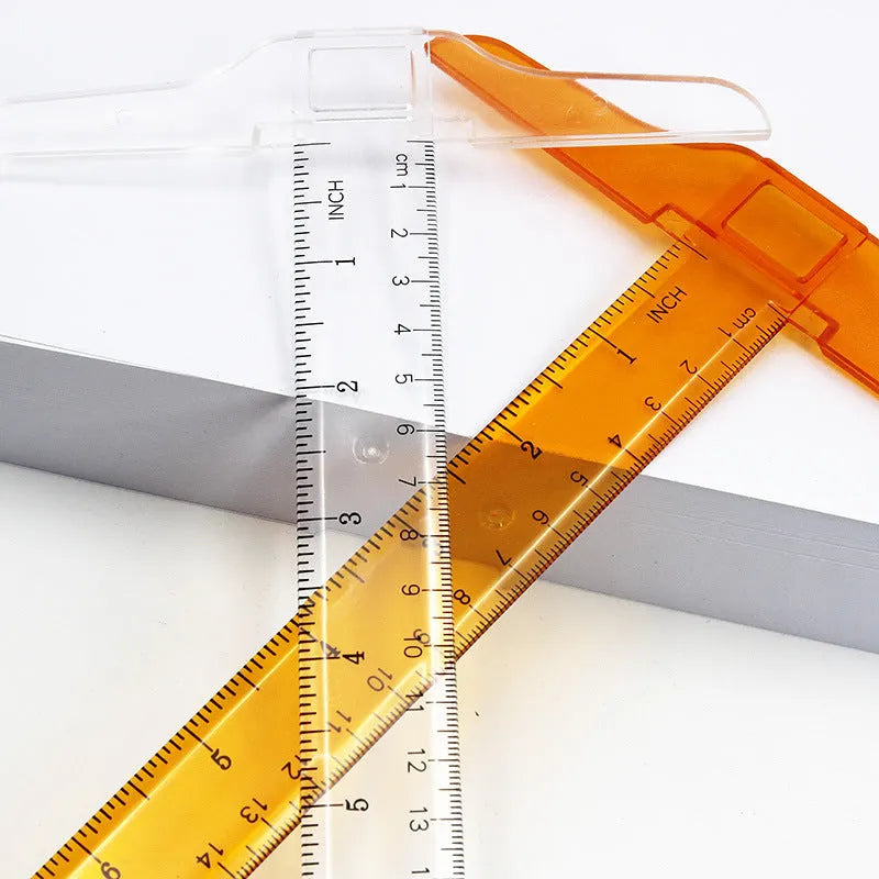 30cm plastic T-square ruler with British or metric measurement markings in transparent or orange yellow
