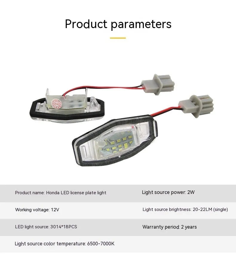 White LED license plate light for Honda Civic vehicles with plastic housing