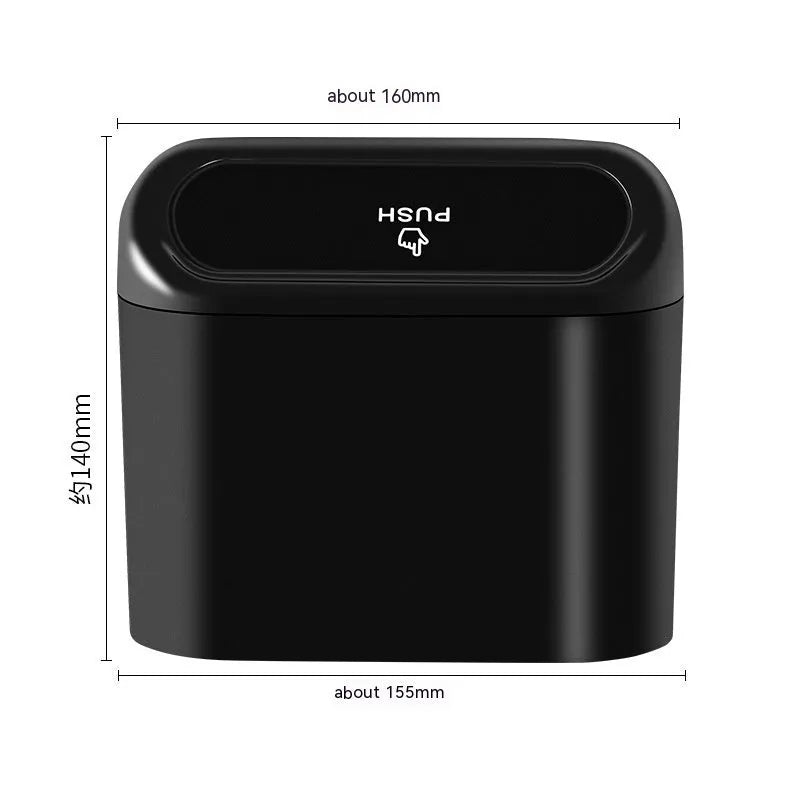 Black folding car trash can with seat mounting bracket and waterproof plastic construction