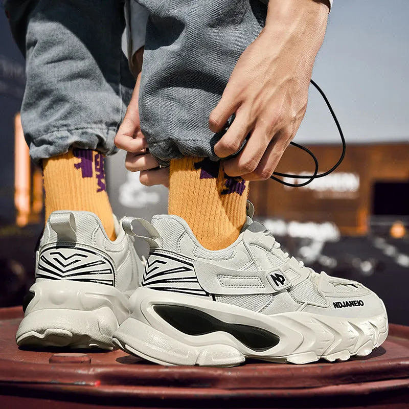 Breathable mesh casual sneaker for men with cross shoulder straps, low top, flat heel, available in black white beige sizes 39-44