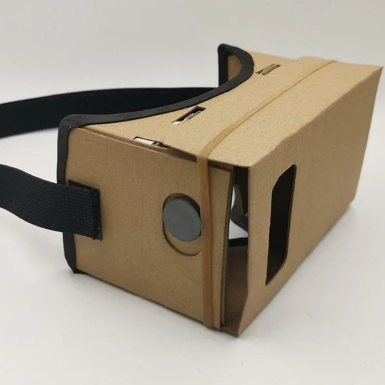 Cardboard VR glasses folded flat with 3D lens, rubber band, Velcro and magnet for 6-inch smartphones