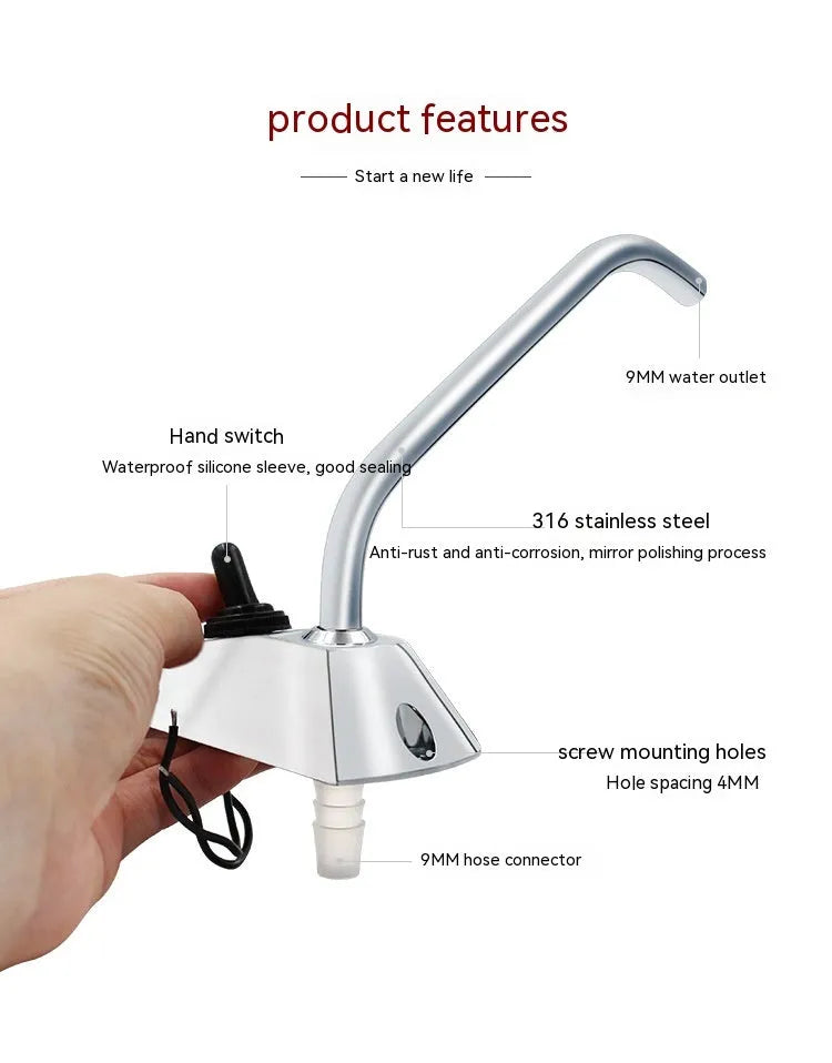 Electronic control RV kitchen faucet with polished stainless steel finish and 9mm plumbing connections