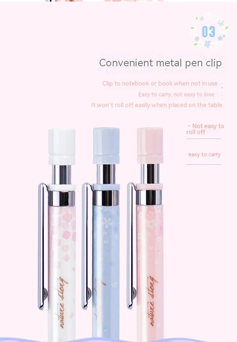 Cartoon automatic pencil set with three 0.5mm HB pencils and refill boxes in mixed colours