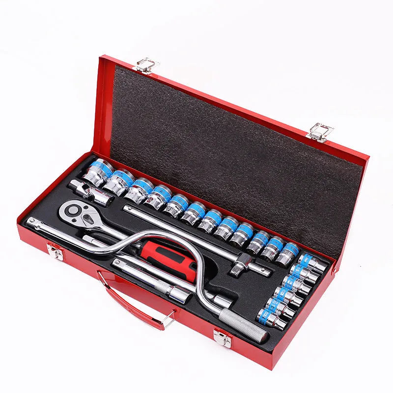 24-piece curved bow car repair wrench kit in storage case with chrome vanadium steel construction