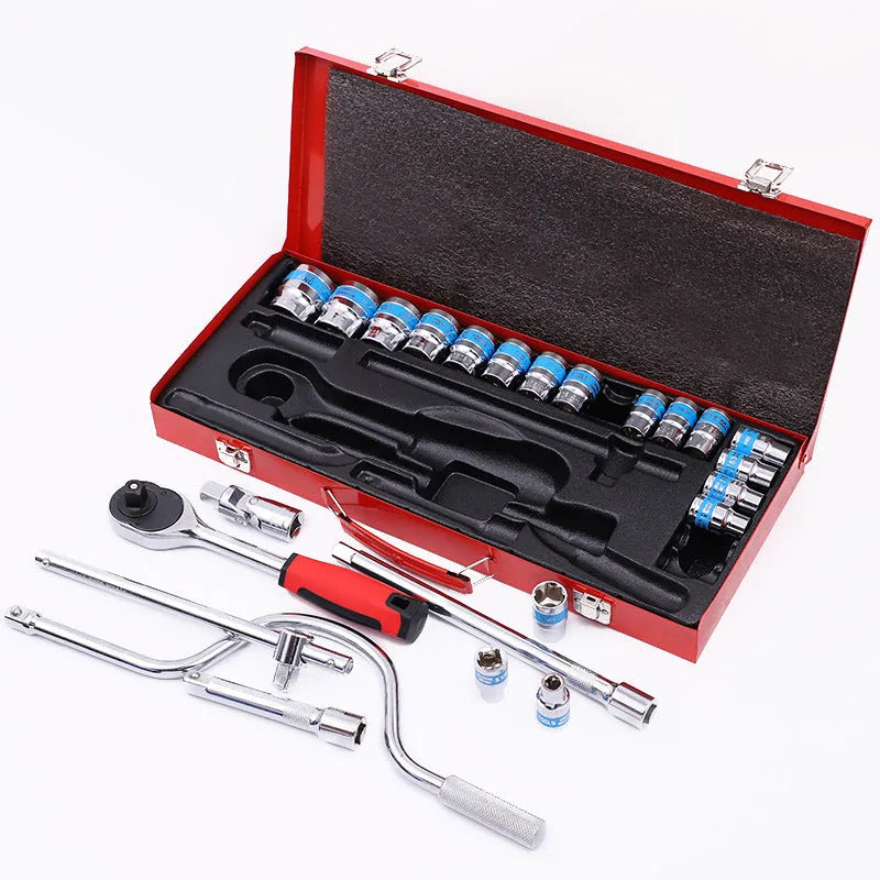 24-piece curved bow car repair wrench kit in storage case with chrome vanadium steel construction
