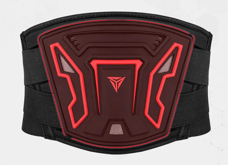 MDL1028 motorcycle waist supporter in black and red colours showing front and back views