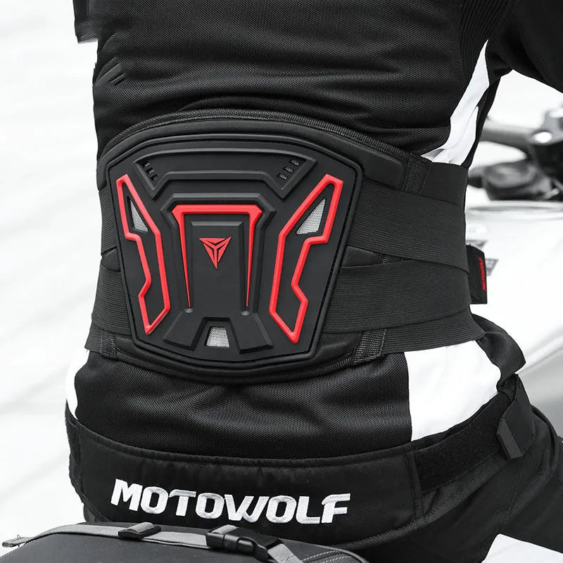 MDL1028 motorcycle waist supporter in black and red colours showing front and back views