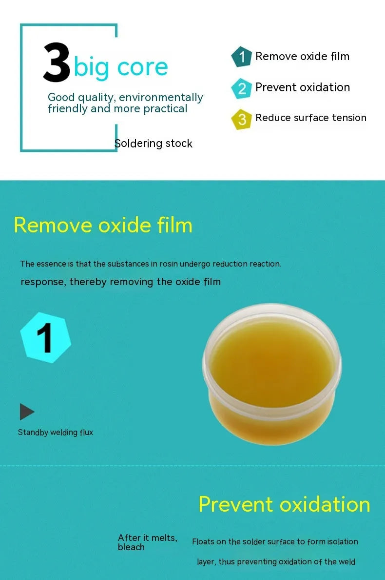 CMT high-purity rosin soldering flux paste in 50g and 85g sizes for electric soldering irons