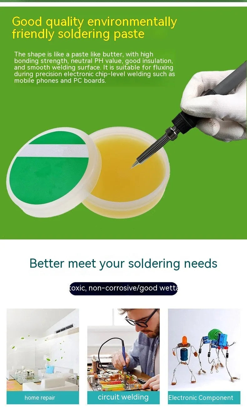 CMT high-purity rosin soldering flux paste in 50g and 85g sizes for electric soldering irons