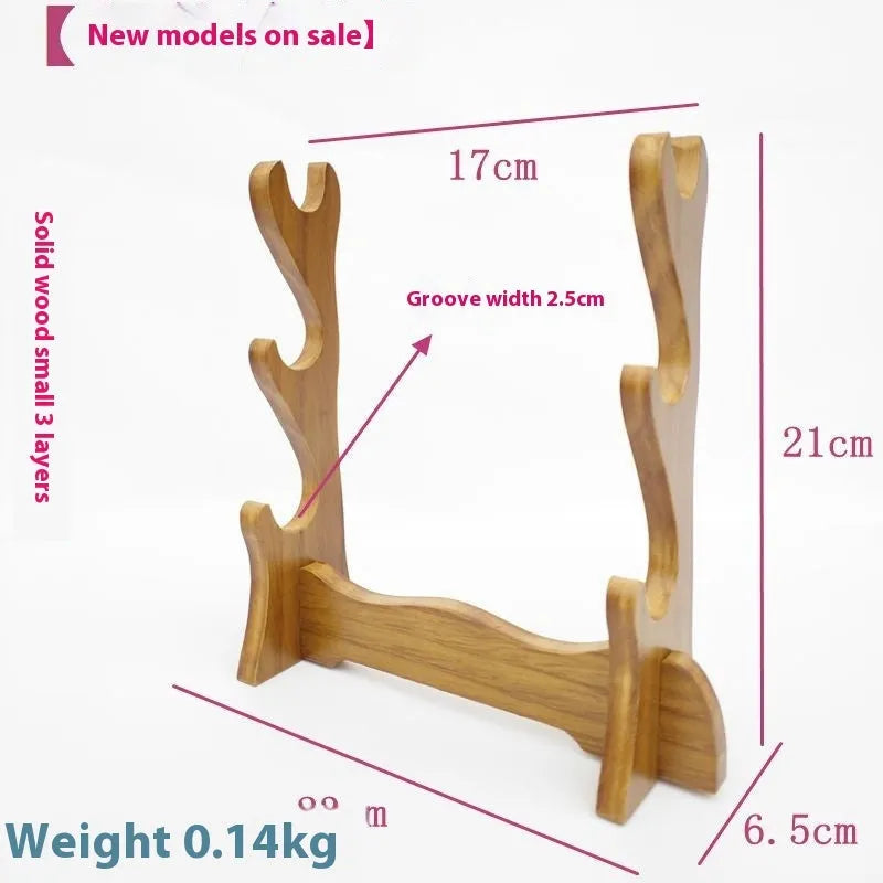 Wooden Chinese-style wall bracket shelf with multiple tiered layers for display.