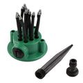 Green adjustable lawn sprinkler with flexible nozzles on a 9cm base
