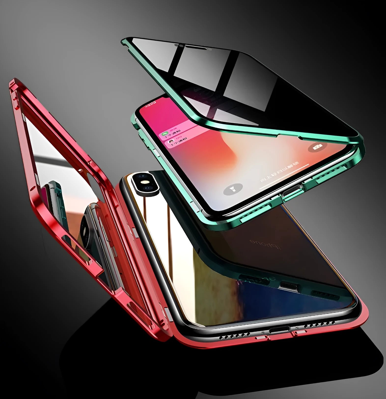 Black clamshell phone case with magnetic closure for Samsung Galaxy, showing anti-peeping screen.