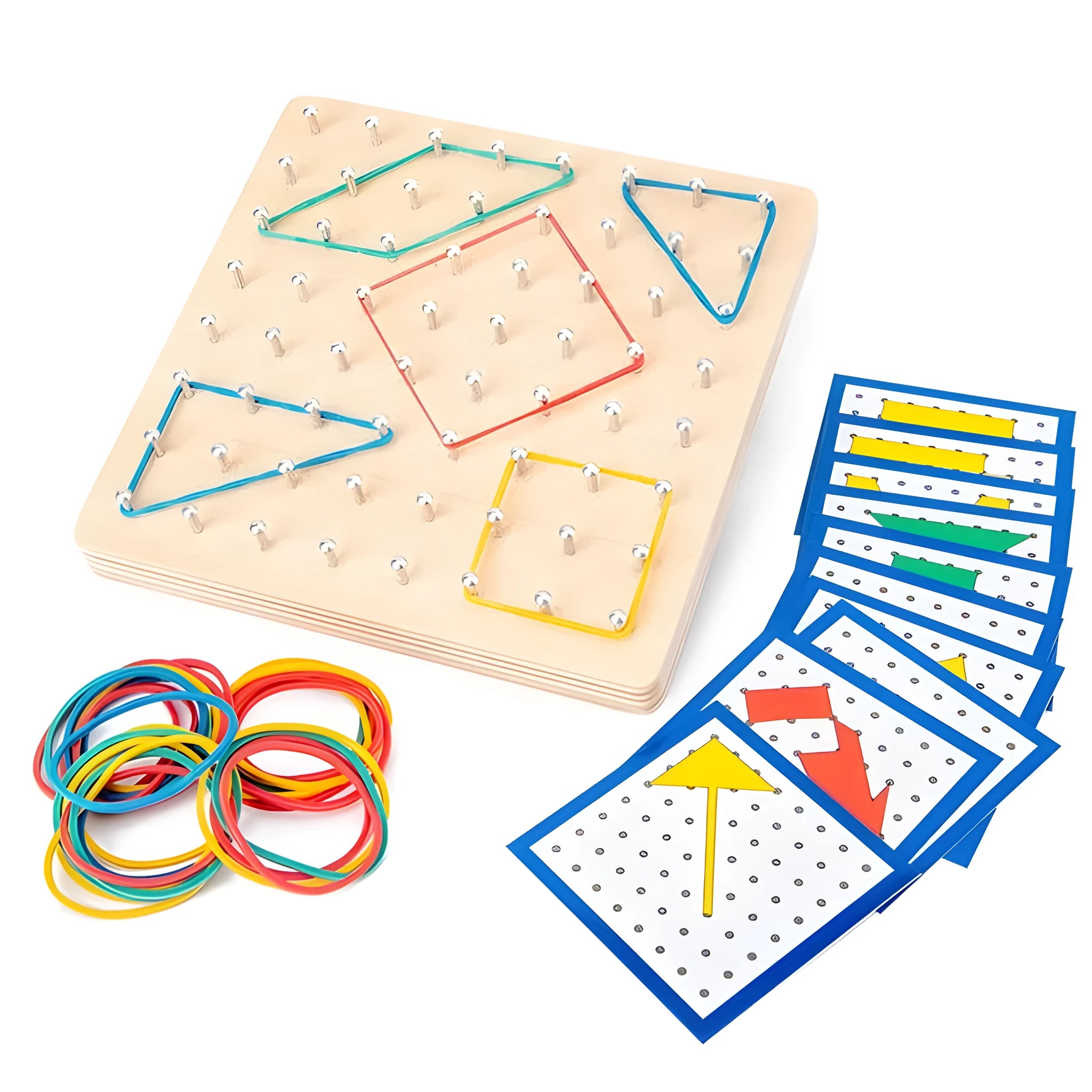 Yellow wooden Montessori nail plate 15x15x2cm on a flat surface