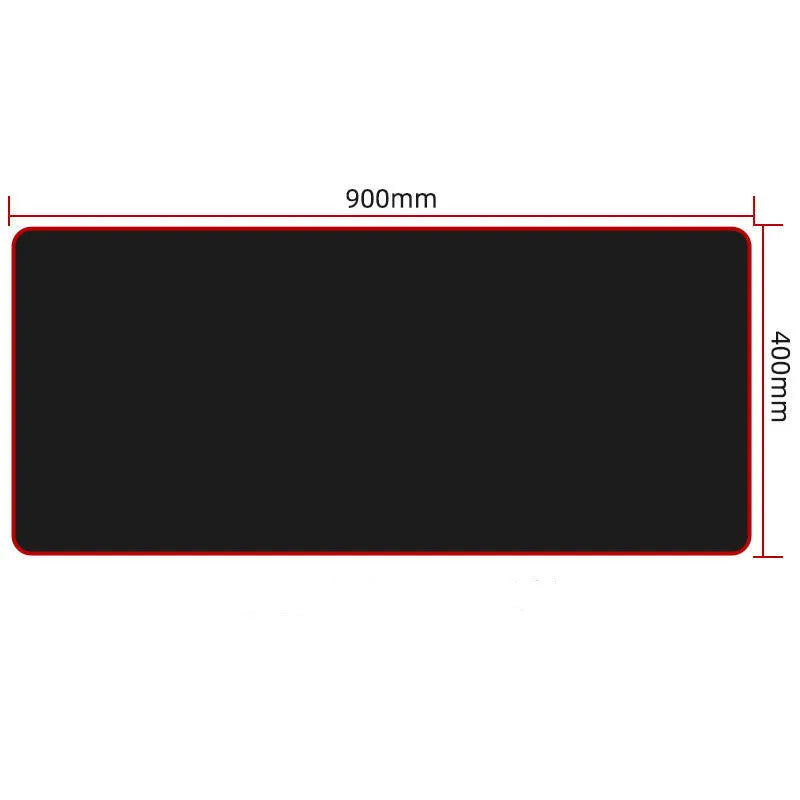 All black extra long desk pad showing overlock stitched edges on a wooden desk.