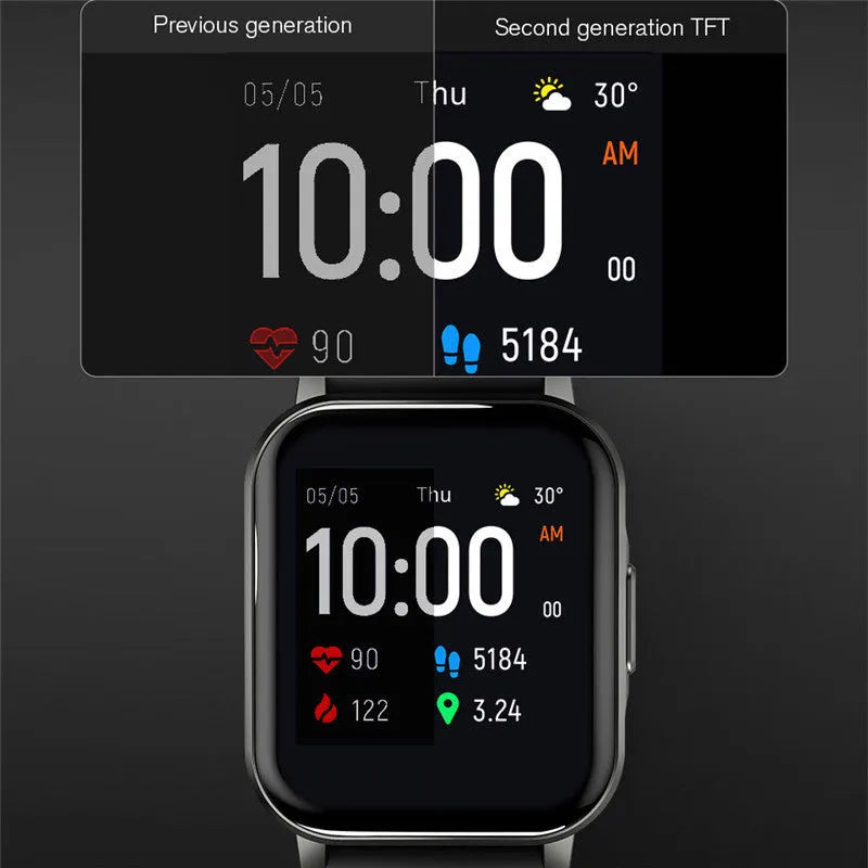 Black waterproof smart fitness bracelet with 1.4-inch touchscreen on a silicone wrist strap