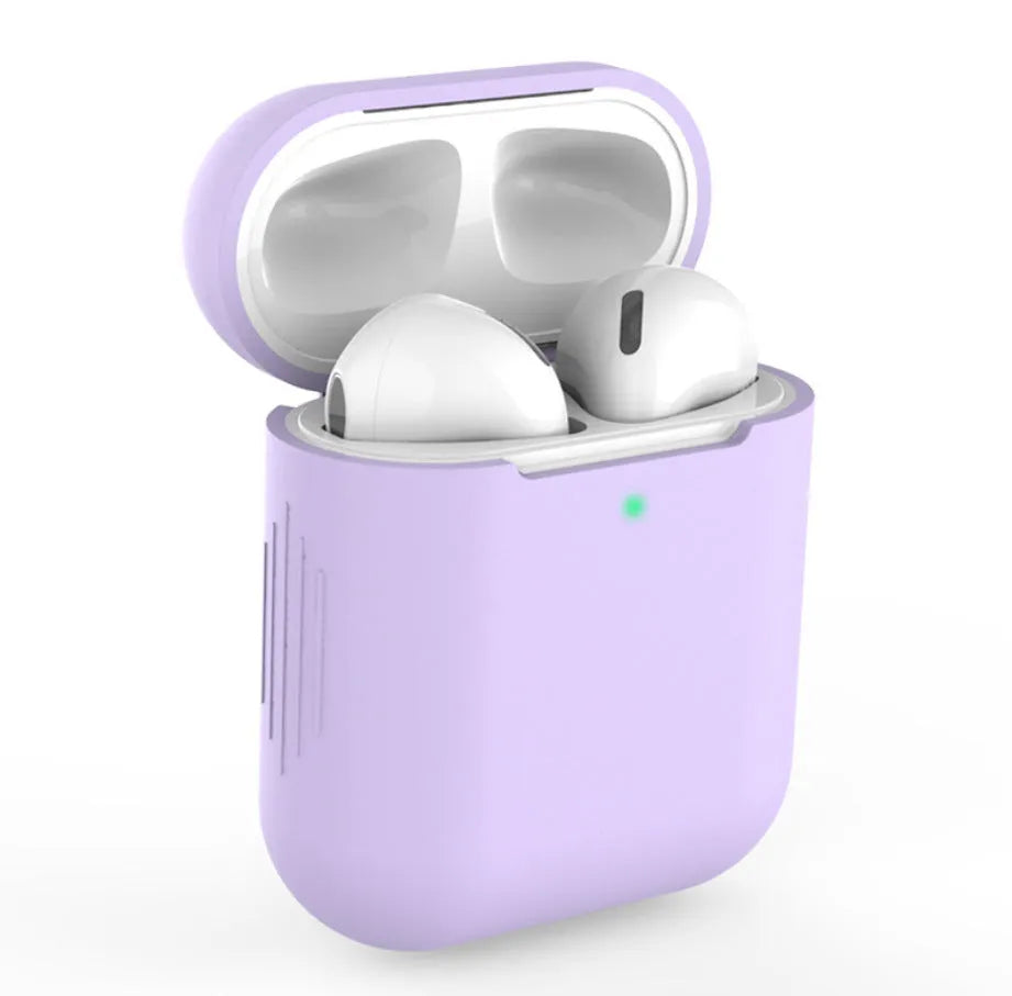 Silicone protective cover for Apple AirPods 2 case in multiple colour options on a white background.