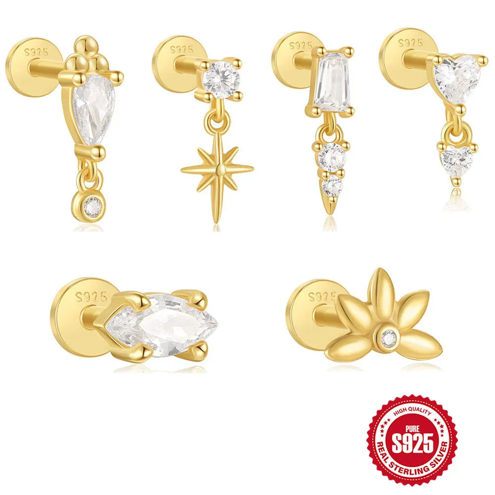 S925 sterling silver piercing ear stud with gold tone finish and XINGX inlaid tassel design