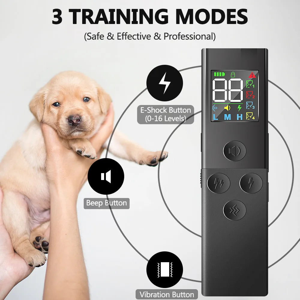Black colour screen bark stopper dog trainer with remote control and receiver unit