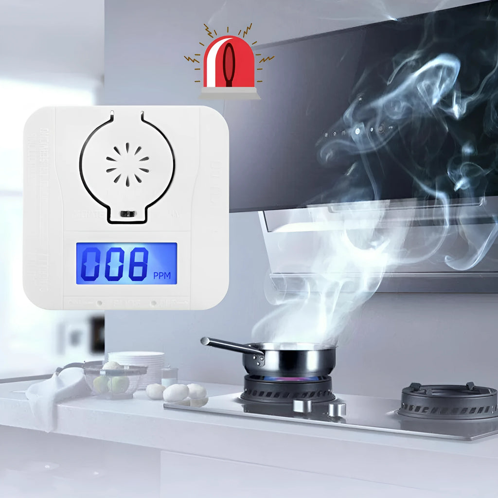 White wireless carbon monoxide alarm unit designed for wall mounting.