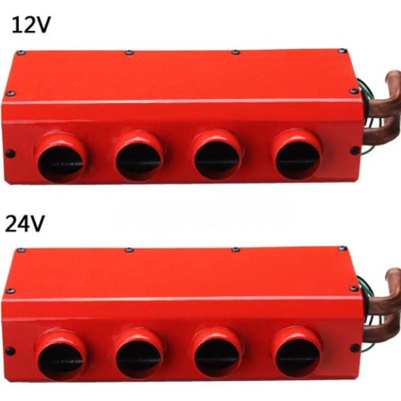 Metal car heater with four-hole copper pipe construction measuring 34cm long