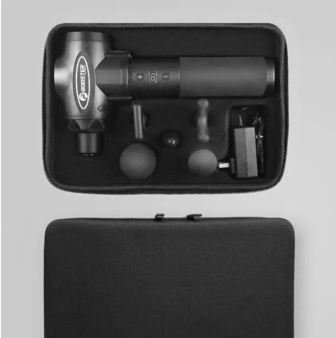 Black and white professional muscle massage gun with adjustable speed settings
