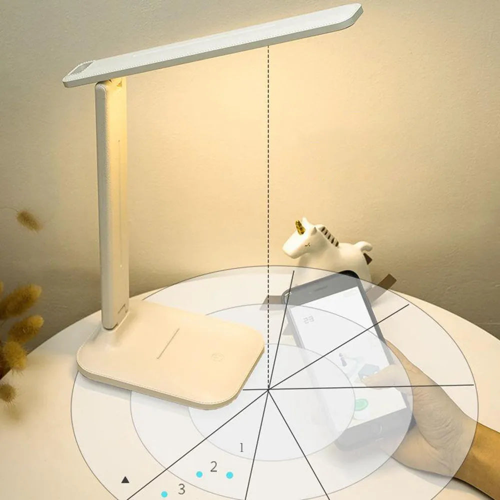 White children's bedside lamp with touch dimming control and USB charging port