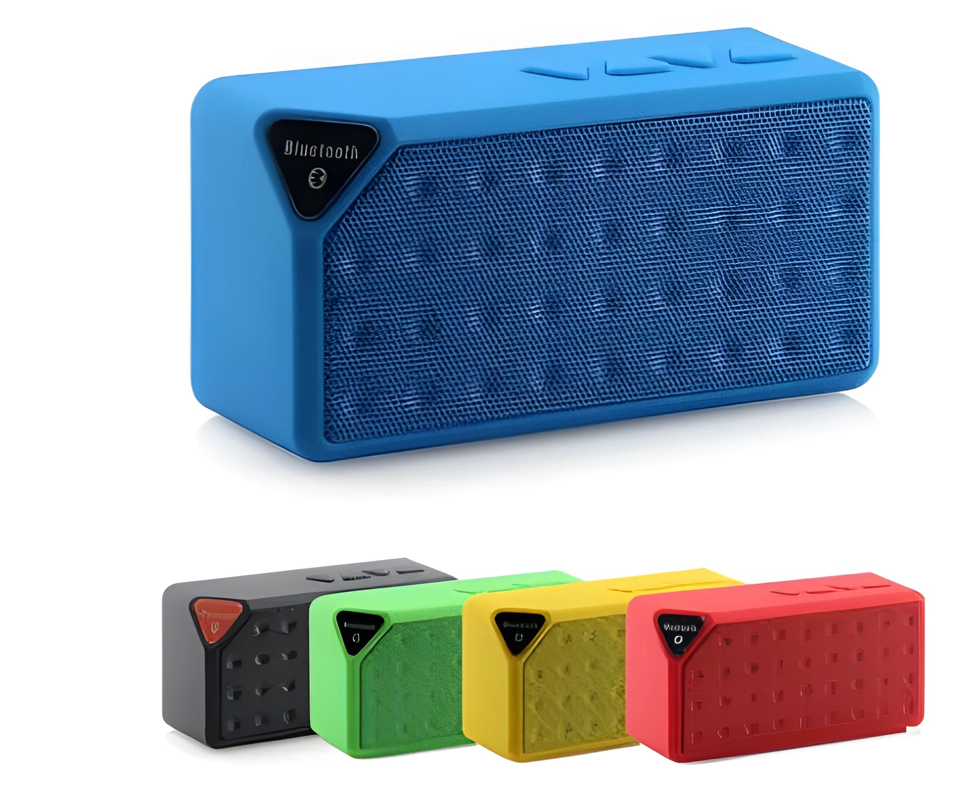 Cannon X3 small cube-shaped wireless Bluetooth portable speaker in five colour options on a table.