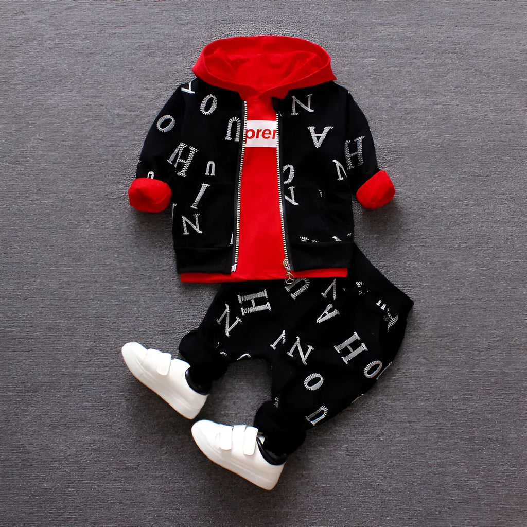 Children's long sleeve clothing set in red or white colours made from polyester and vinylon blend fabric