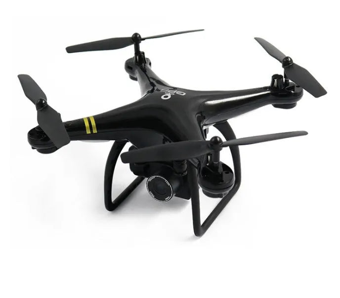 Black 5G GPS quadcopter drone with HD camera and fence guards on a flat surface