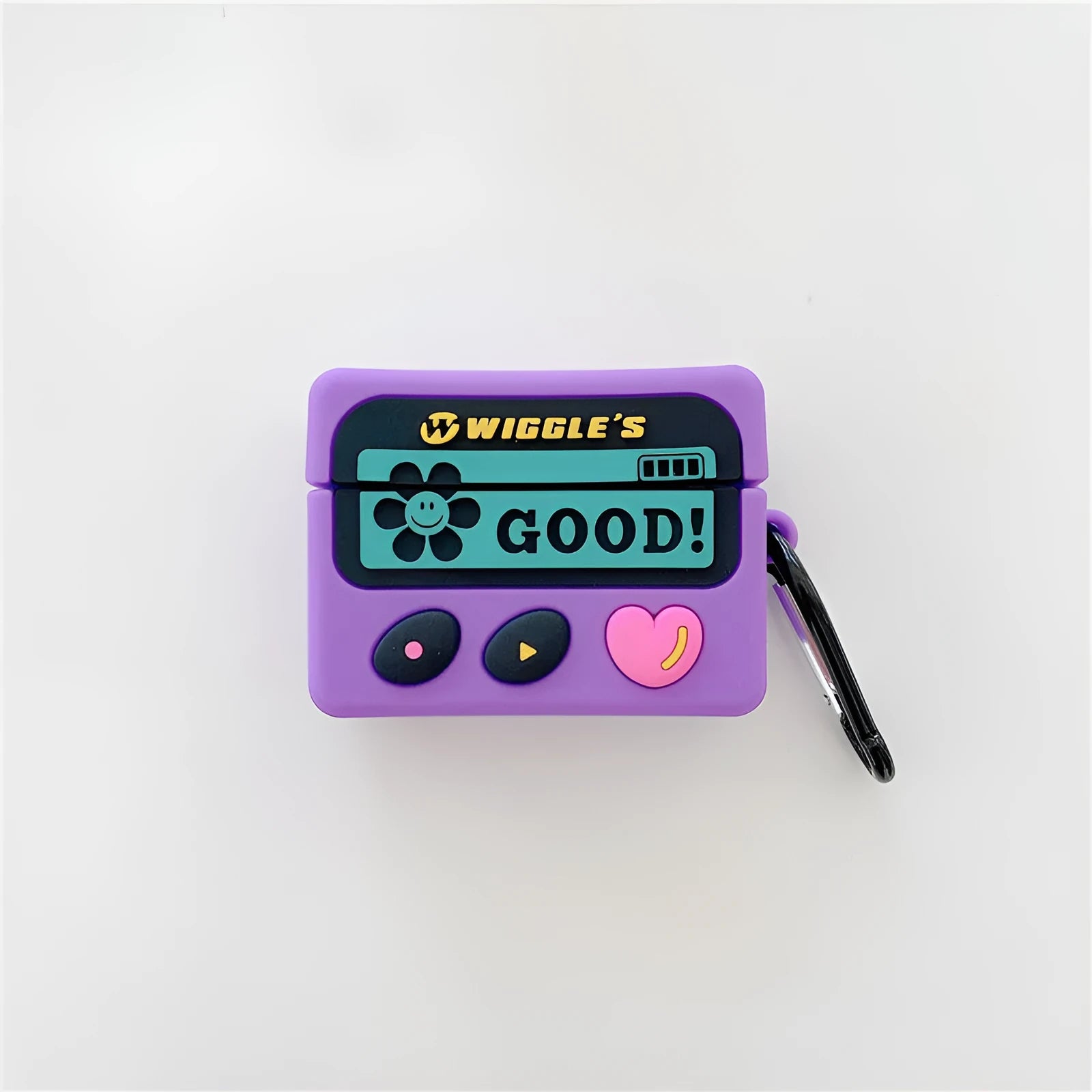 Purple retro silicone back cover case for AirPods 1 2 and Pro 3 with hook attached