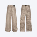 Dark marble loose A-line casual trousers with straight leg design and pure cotton denim fabric