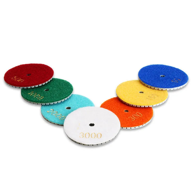 Set of 10 stone polishing pads with 80mm diameter and 10mm centre hole