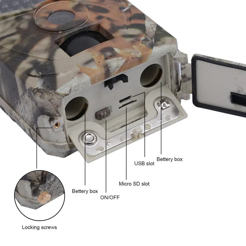 Camouflage JPEG trail wildlife camera with 20MP resolution and infrared night vision LEDs