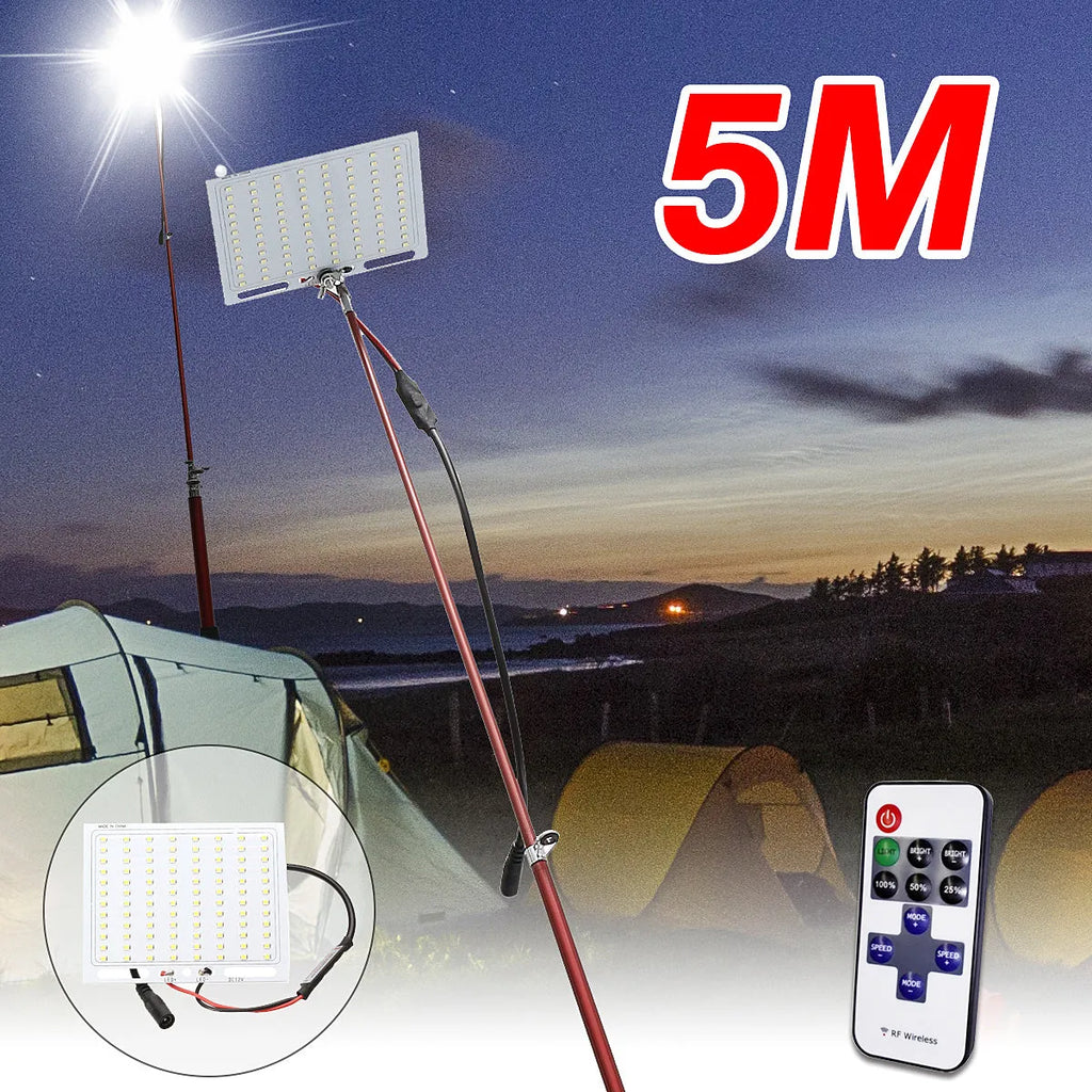 White LED fishing rod light with telescopic pole and remote controller for outdoor use
