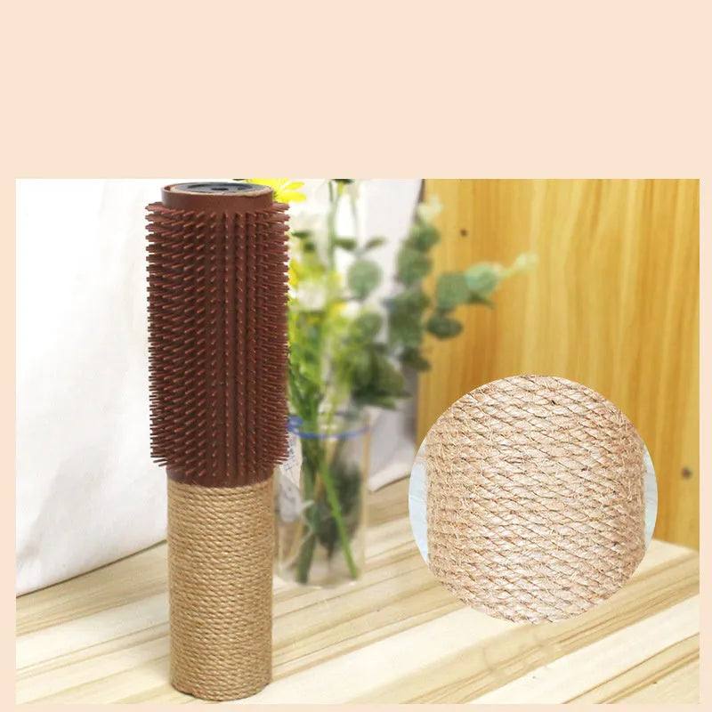 Brown sisal rope cat scratching post measuring 30cm tall with square base