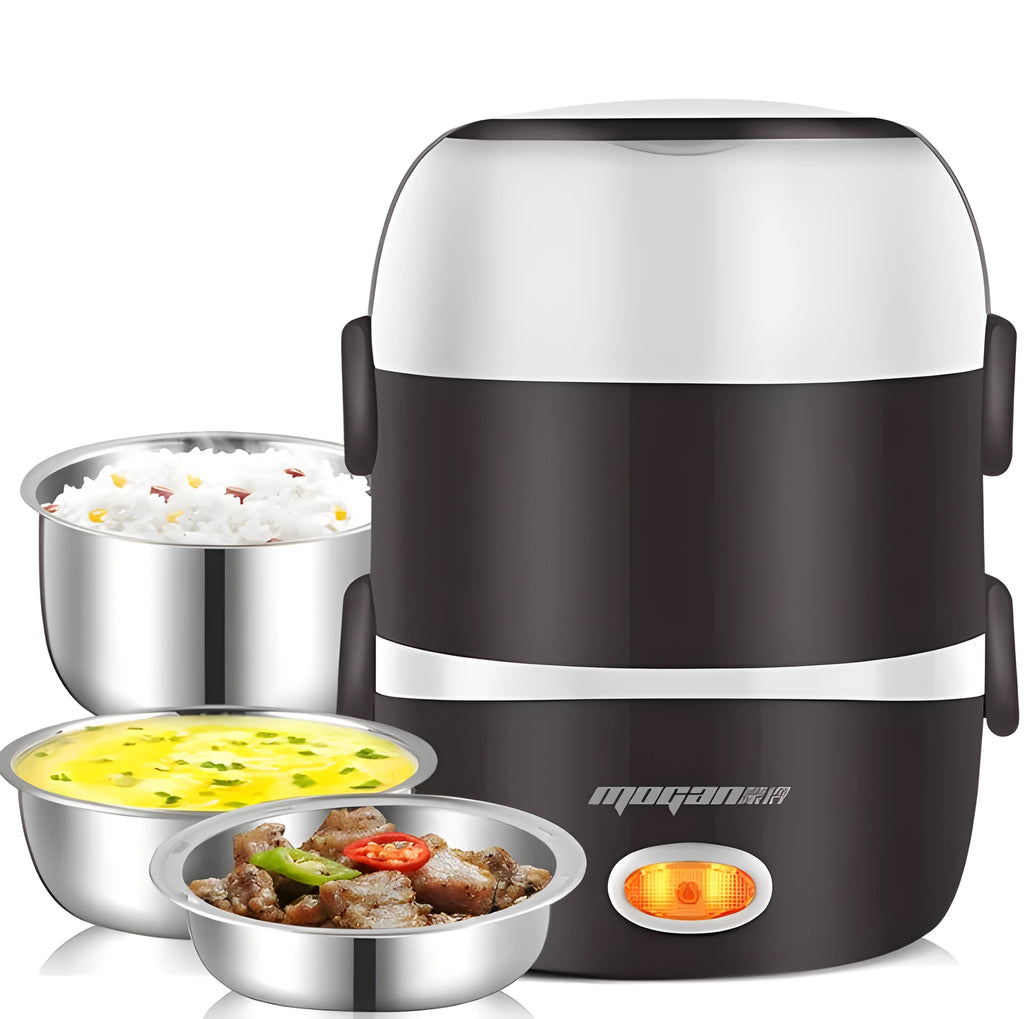 White rice cooker appliance with 2L capacity measurement indicators