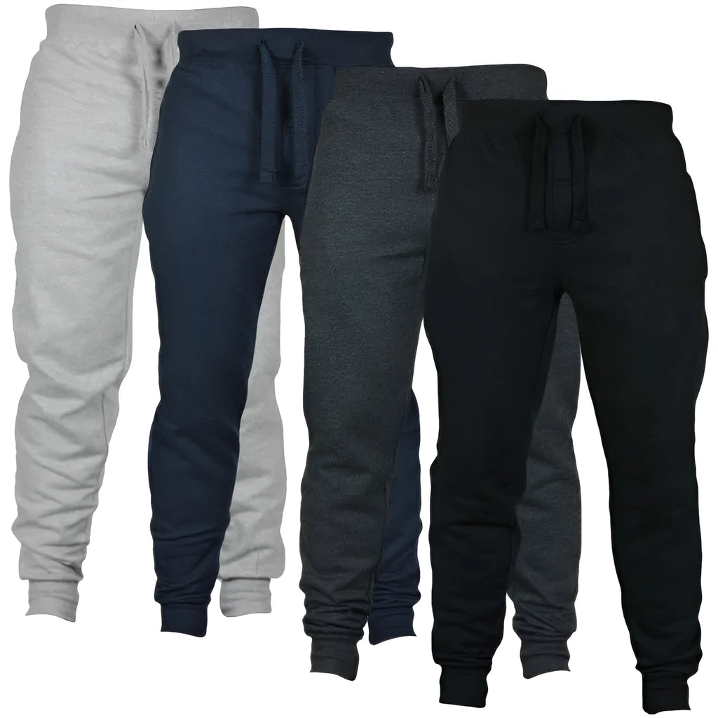 Men's black fleece sweatpants with drawstring waistband showing loose fit design