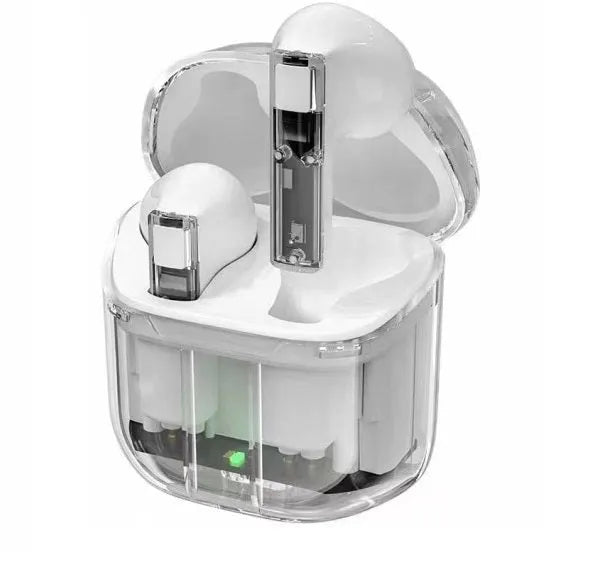 Transparent space capsule case true wireless Bluetooth earbuds with digital display screen