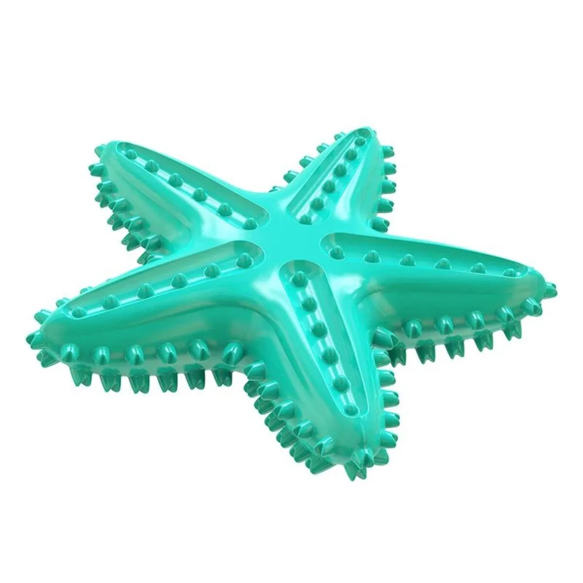 Edible TPR starfish-shaped dog chew toy with squeaker for large dogs in blue colour