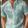 Men's printed polyester casual shirt shown in one of eight available colours, size range S to 4XL.