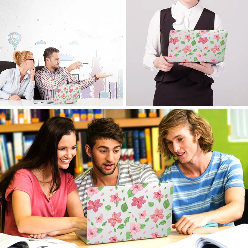 Plastic hard shell case with floral pattern for Apple MacBook Air and MacBook Pro laptops.