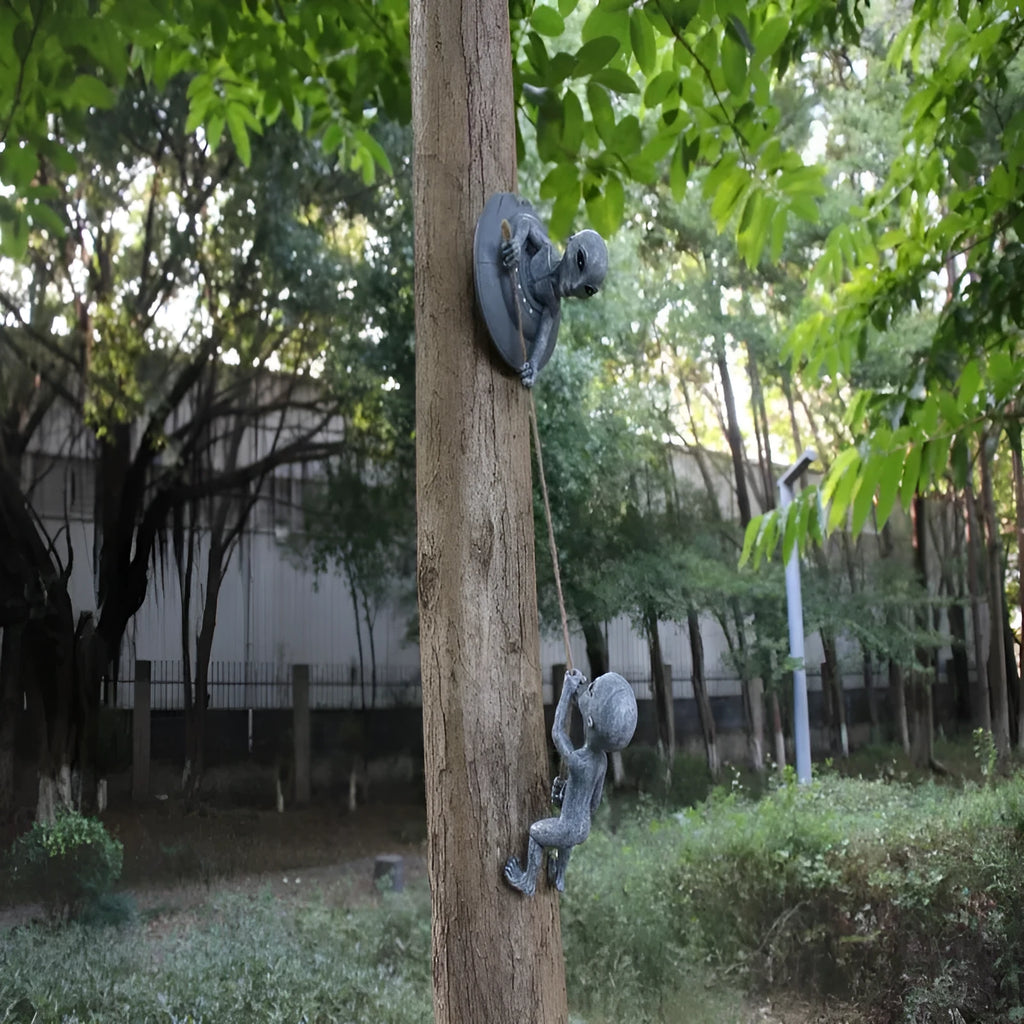 Grey resin alien tree pendant sculpture with hand-carved detail for courtyard decoration