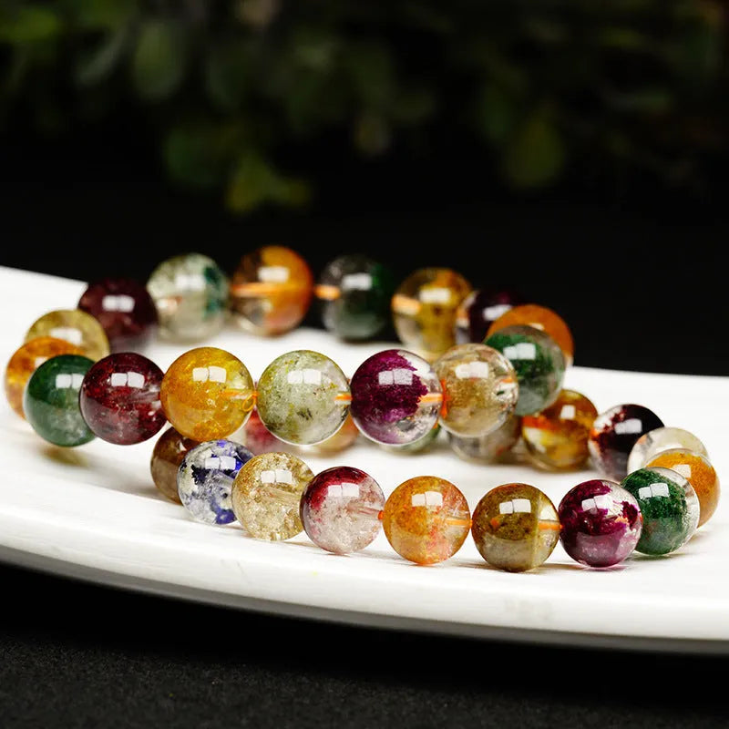 Colourful ghost cornucopia crystal bracelet with 10mm beads in ethnic retro style