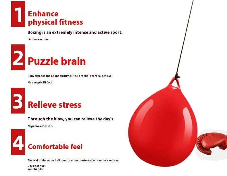 Red PVC water filled boxing reaction ball with hook rope for speed training