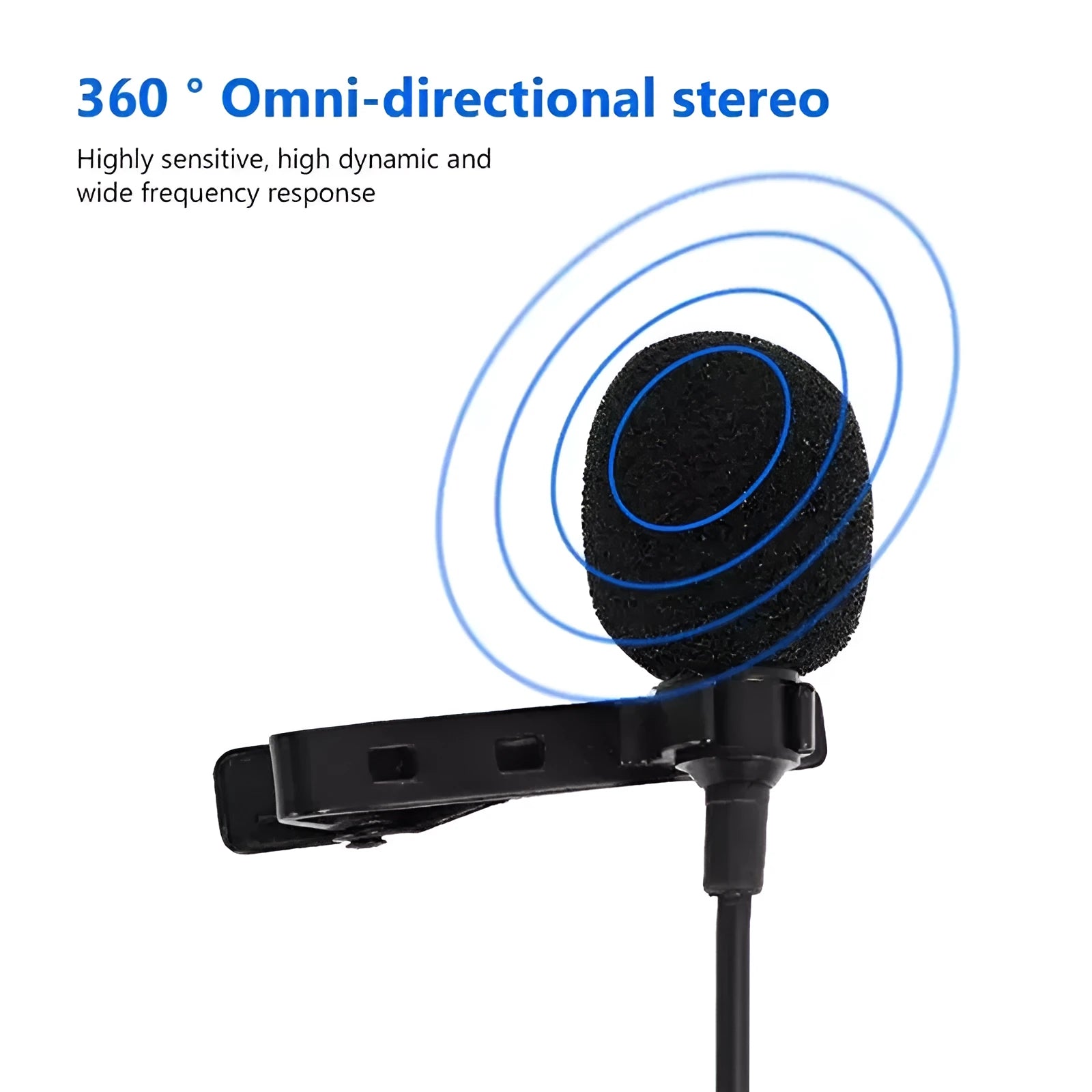 Wired lavalier lapel microphone with 3.5mm plug for iPhone and mobile device recording