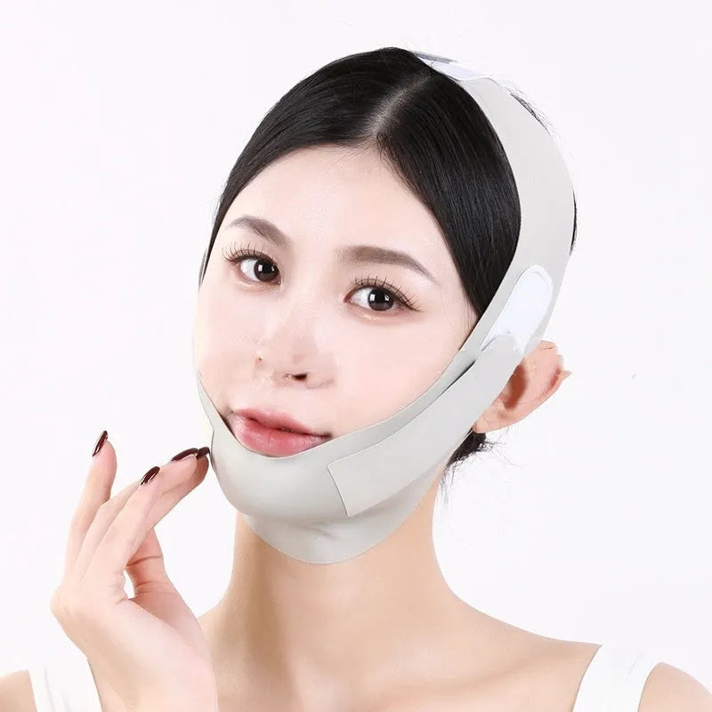 Green and purple V face shaping mask with anti-sagging bandage for facial lifting