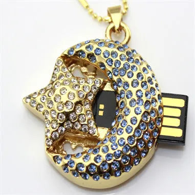 Silver metal jewellery-design USB flash drive on a keyring.