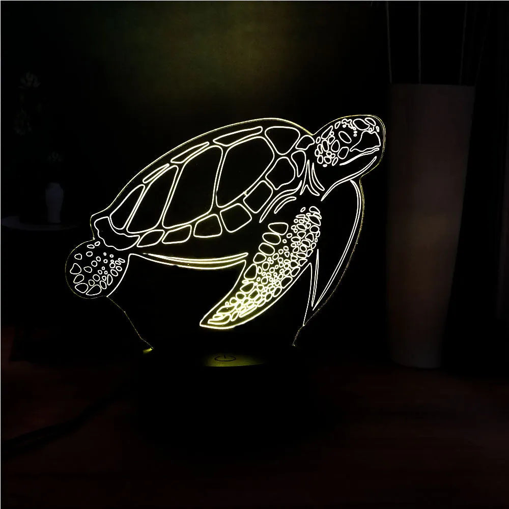 3D acrylic turtle-shaped LED night light with colour changing remote control