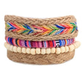 Hand-woven adjustable leather punk bracelet with wooden beads on wrist