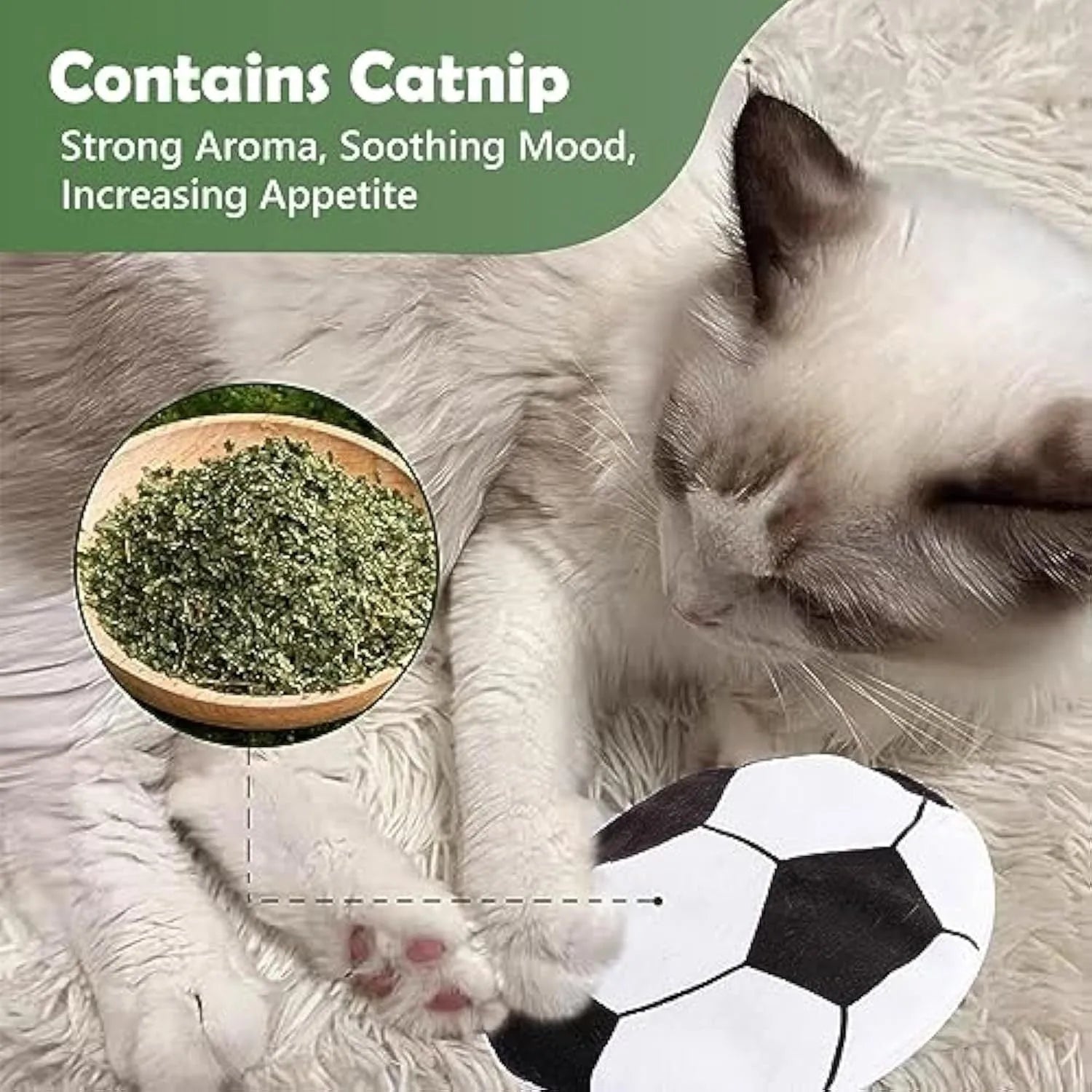 Cat toy disc with sports ball pattern measuring 5cm containing catnip and crinkle material